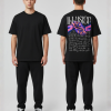 Zwart T-shirt met ILLUSION tekst, paarse en oranje abstracte handen illustratie en wiskundige formules op de rug