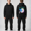 Zwarte hoodie met Japanse streetart illustratie in blauw en roze met Japanse tekens op de rug