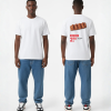 Wit T-shirt met supermarkt aanbieding print van een mexicano snack met foto, PER STUK, 2,50 prijs en Mexicano tekst op de rug