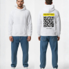Witte hoodie met gele QR-code banner en eigen tekst op de rug