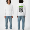 Witte hoodie met groene QR-code banner en eigen tekst op de rug