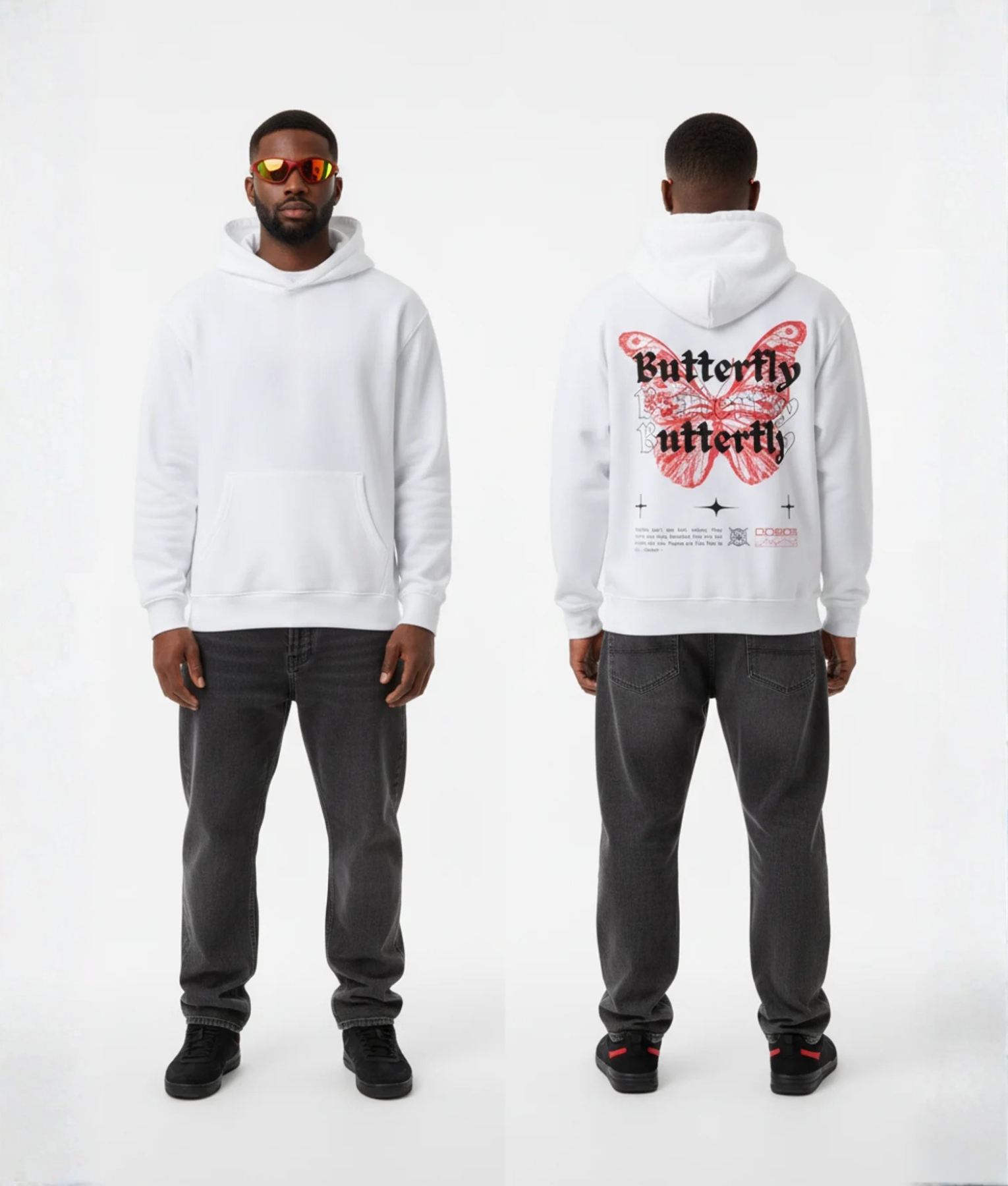 Witte hoodie met rode vlinder en Butterfly print op de rug
