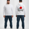 Witte hoodie met Japanse golf, rode zon en TIME TRAVEL print op de rug