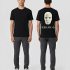 Zwart T-shirt met wit Aziatisch masker illustratie en Japanse tekens 柞憂に終わる op de rug