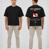 Zwart T-shirt met NO CAMERA POLICY tekst en rood doorgestreepte camera op de rug