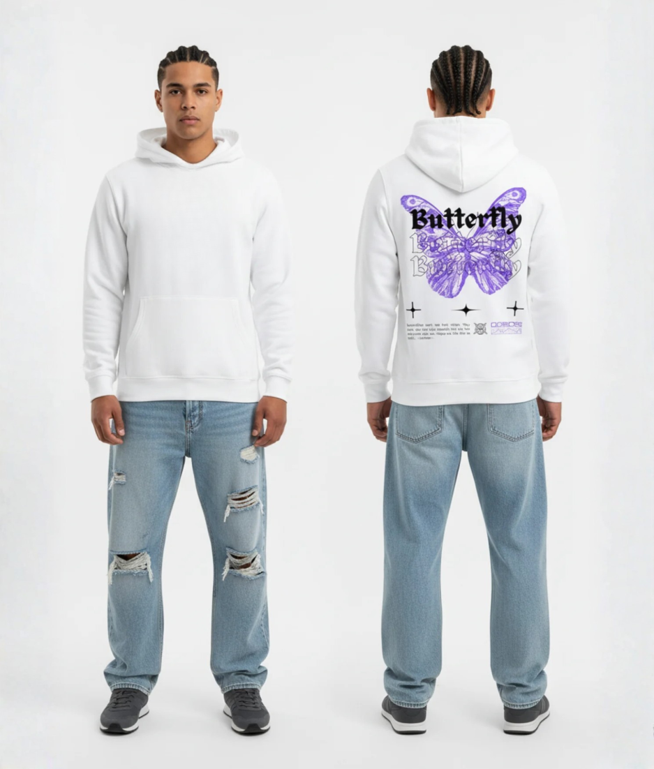 Witte hoodie met paarse vlinder en Butterfly print op de rug