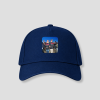 Donkerblauwe cap met vierkante groepsfoto opdruk op voorpaneel