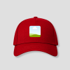 Rode cap met vierkante landschapsfoto opdruk op voorpaneel
