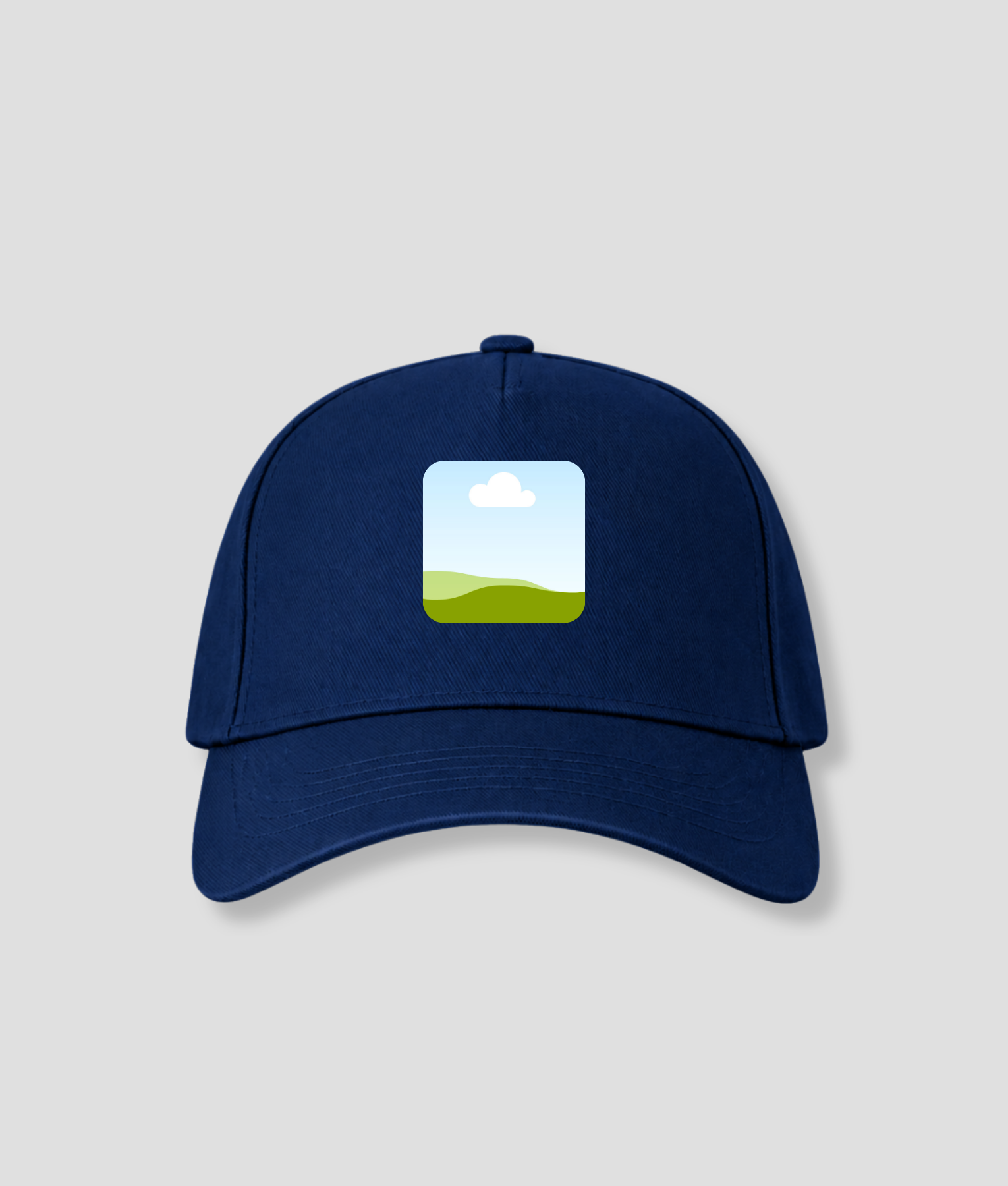 Donkerblauwe cap met vierkante foto opdruk op voorpaneel