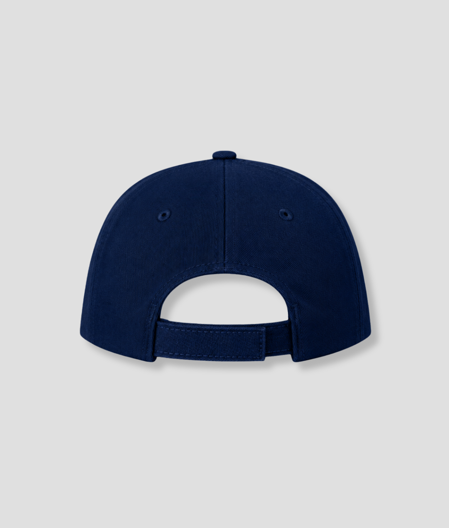 Achterkant marineblauw cap met verstelbare klittenband sluiting