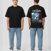 Zwart T-shirt met ravesafe tekst en paarse glitch fotoprint op de rug