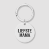 Ronde zilveren sleutelhanger met zwarte tekst LIEFSTE MAMA