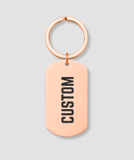 Rosé gouden RVS dog tag sleutelhanger met zwarte tekst CUSTOM