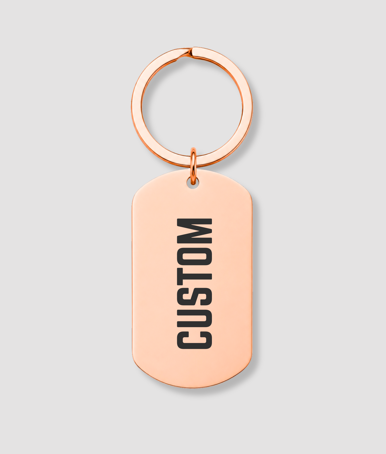 Rosé gouden RVS dog tag sleutelhanger met zwarte tekst CUSTOM