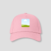 Roze cap met vierkante landschapsfoto opdruk op voorpaneel