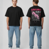 Zwart T-shirt met roze SAKURA kersenbloesem en Japanse tekens op de rug