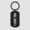Zwarte dog tag sleutelhanger met witte tekst I LOVE YOU gravure