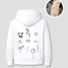 Witte unisex hoodie met tattoo-geïnspireerde opdrukken van PEP SCHEP – rugprint met diverse kleine illustraties zoals panda, hart, bloem en typografie