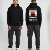 Man in zwarte hoodie voor- en achterkant met ramen techno print en tekst YOU HAD ME AT RAMEN TECHNO