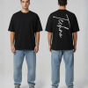 Zwart T-shirt met witte Techno tekst in groot cursief handschrift op de rug