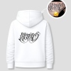 Witte unisex hoodie met 'Memories' gotische kalligrafie opdruk van PEP SCHEP – grote zwarte tattoo-stijl lettertekst rugprint