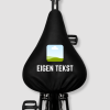 Zwarte fietszadelhoes met eigen foto en eigen tekst opdruk gepersonaliseerde zadelhoes voor racefiets of mountainbike