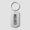 Zilveren RVS dog tag sleutelhanger met zwarte tekst CUSTOM gravure