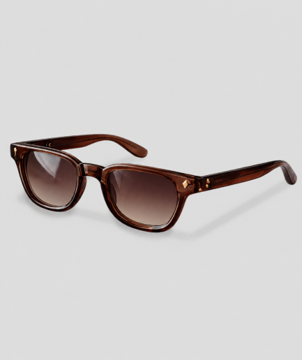Bruine retro zonnebril met breed montuur en bruine glazen