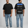 Zwart T-shirt met blauwe boarding pass print en eigen tekst op de rug