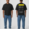 Zwart T-shirt met gele boarding pass print en eigen tekst op de rug