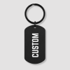 Zwarte dog tag sleutelhanger van RVS met witte tekst CUSTOM