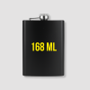 Zwarte metalen heupfles met gele tekst bedrukking 168 ML