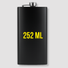 Zwarte metalen heupfles met gele tekst bedrukking 252 ML