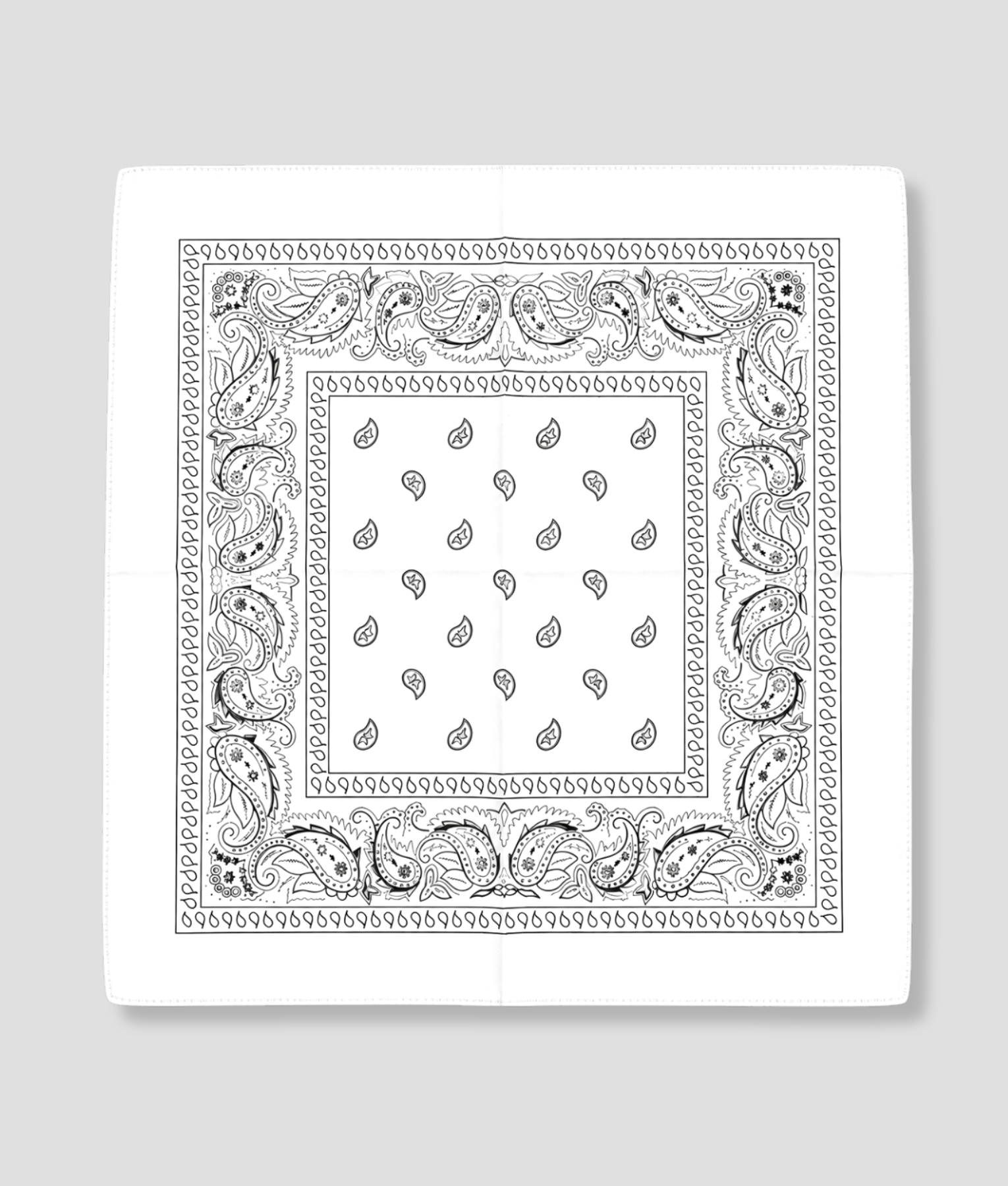 Witte bandana met zwarte paisley print, plat gevouwen