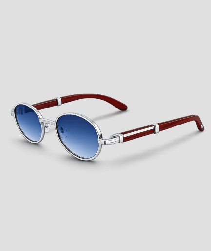 Blauw-zilveren ronde retro festival zonnebril met vintage uitstraling