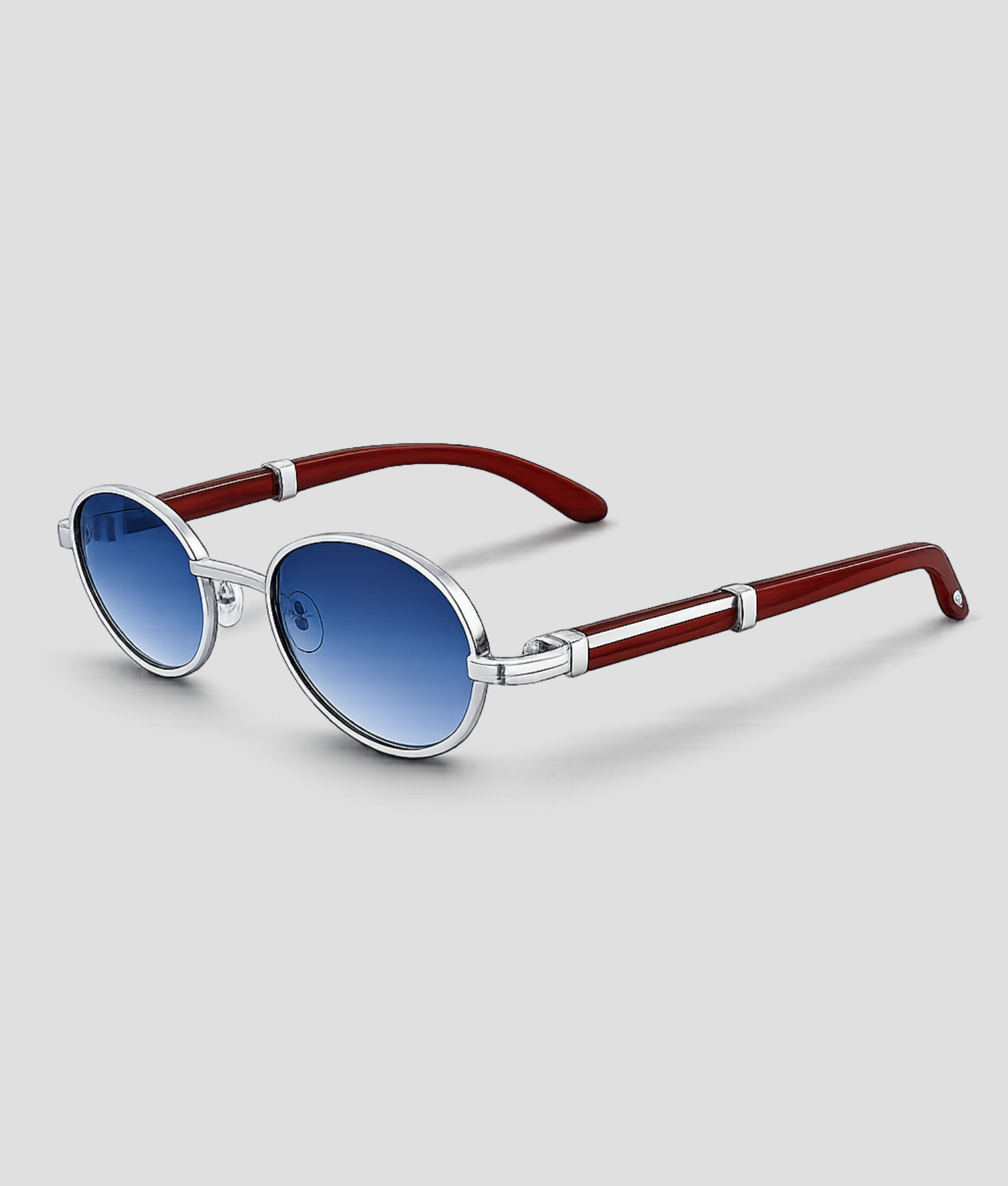 Blauw-zilveren ronde retro festival zonnebril met vintage uitstraling