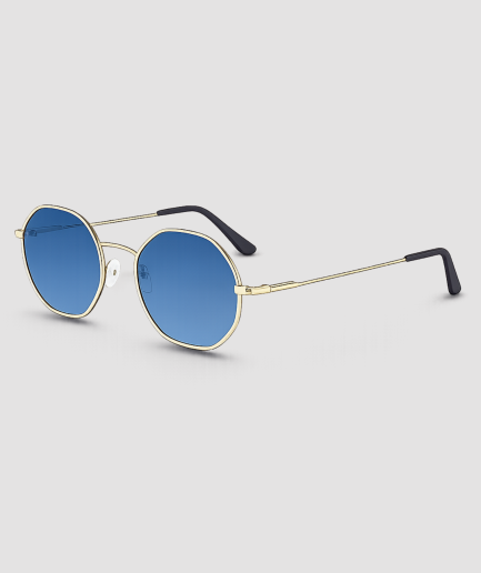 Blauwe ronde zonnebril met gouden montuur