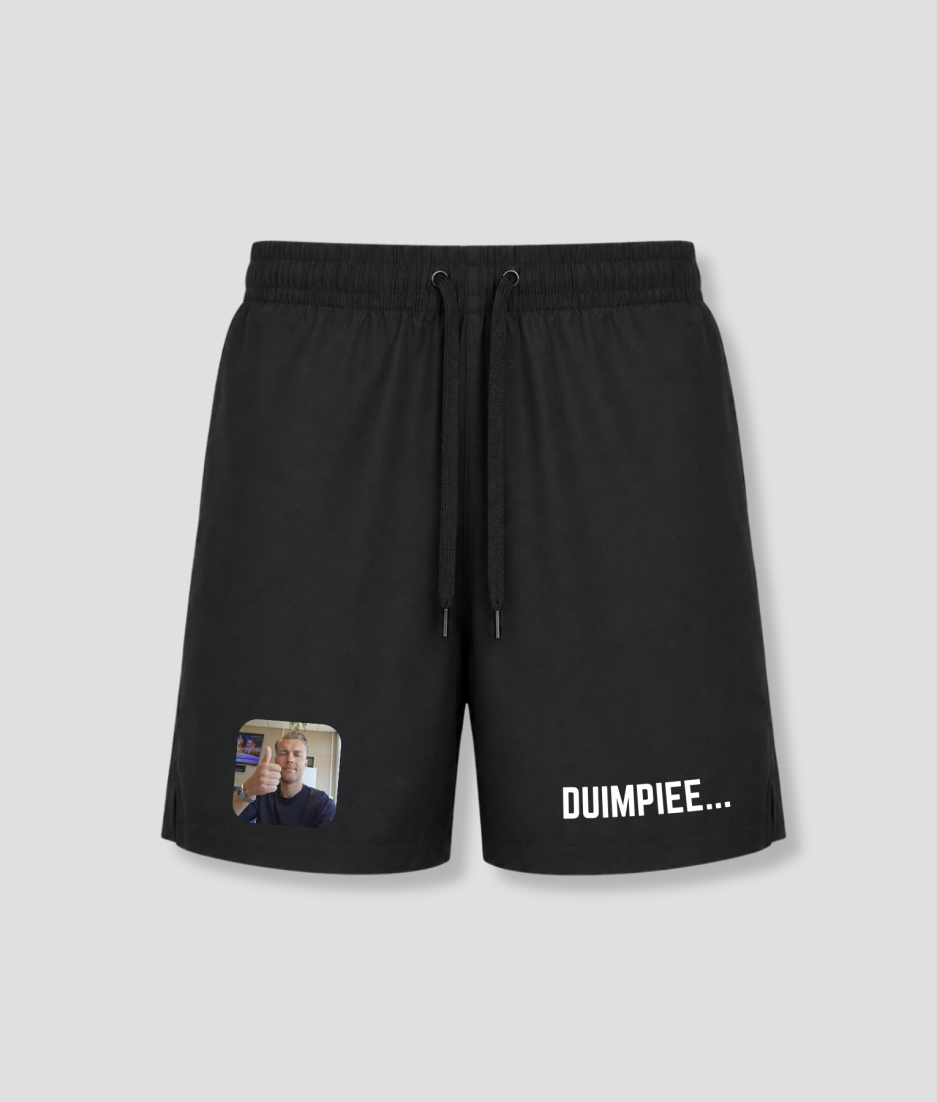 Zwarte heren zwembroek met duimpje quote bedrukking
