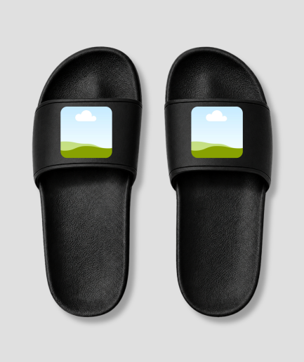 Zwarte platte badslippers met eigen foto bedrukt