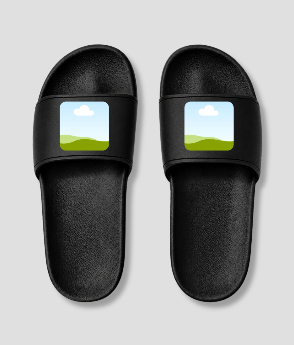 Zwarte platte badslippers met eigen foto bedrukt