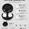 Infographic van witte festival oordoppen met 3 geluidsdempingsniveaus: Extra Demping -25dB, Gesprek Modus -15dB en Lekker Hard Nog FF -9dB, inclusief 3 maten S M L