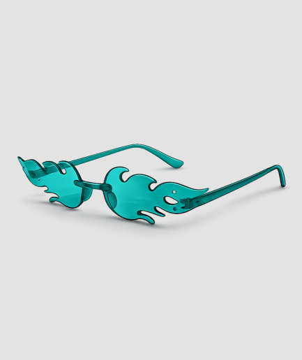 Turquoise randloze zonnebril in vlamvorm vlambril