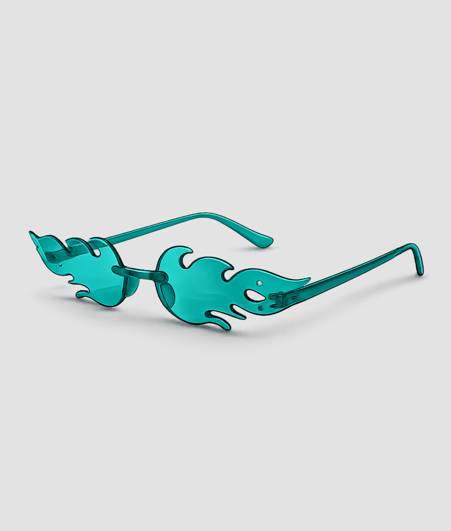Turquoise randloze zonnebril in vlamvorm vlambril