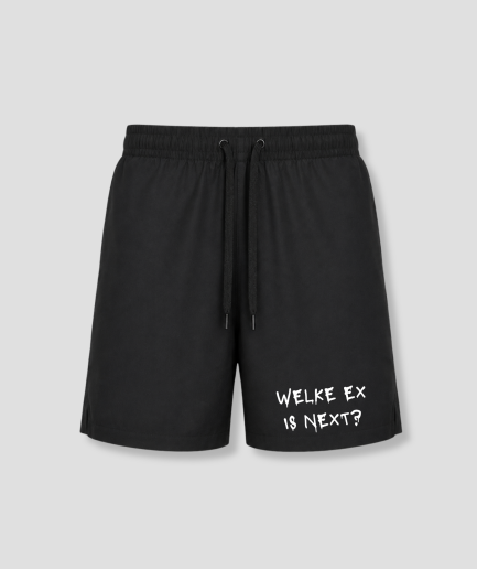 Zwarte heren zwembroek met Welke Ex Is Next quote