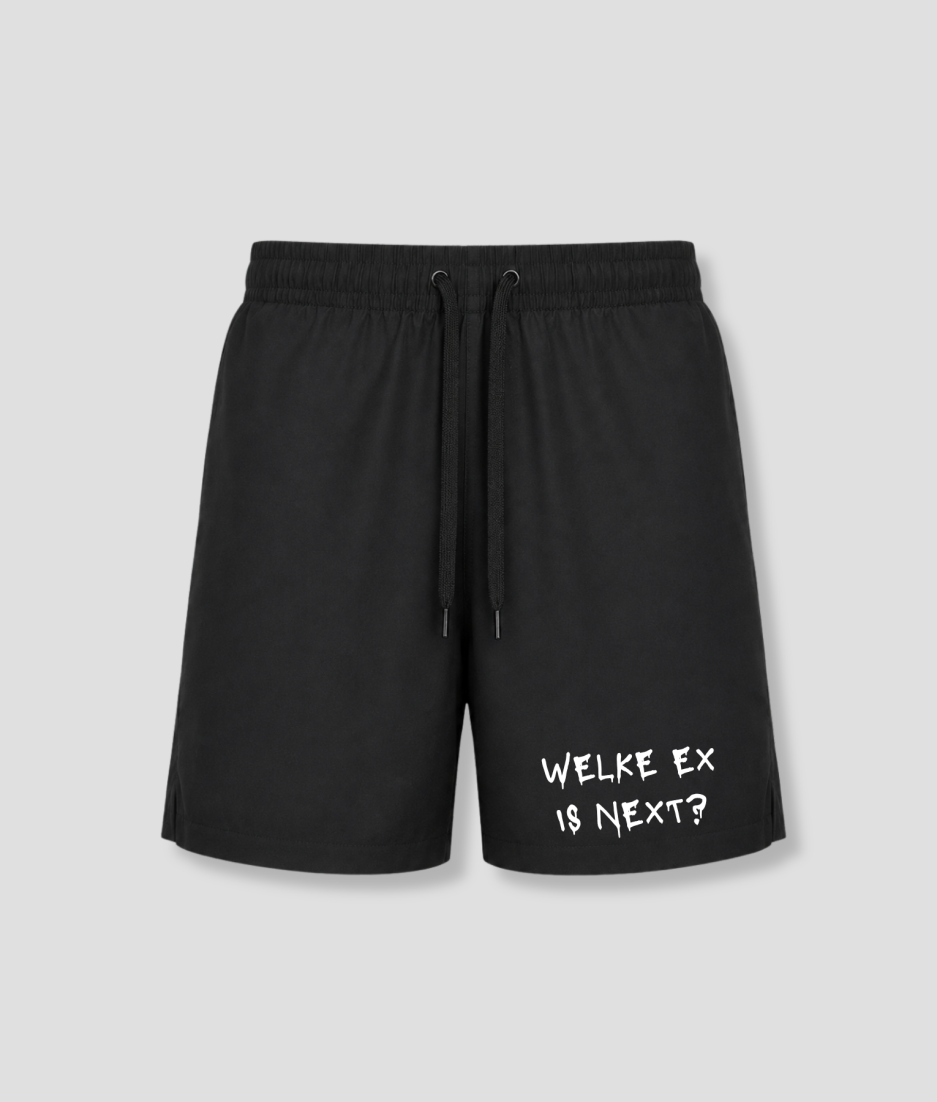 Zwarte heren zwembroek met Welke Ex Is Next quote