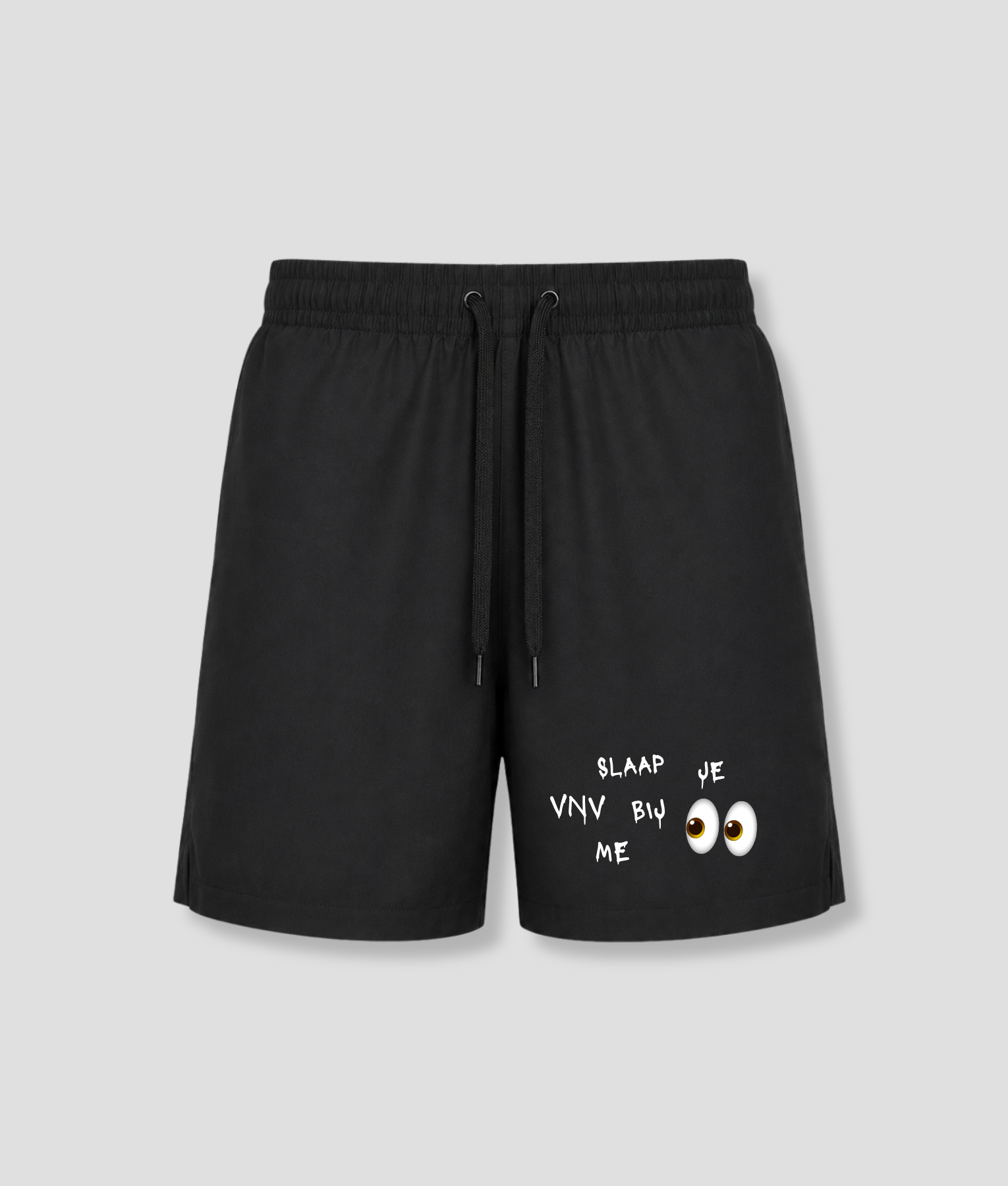 Zwarte heren zwemshort met versier-quote bedrukking