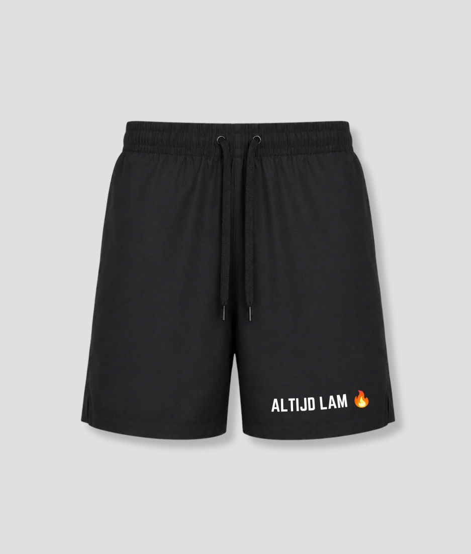 Zwarte heren zwemshort met Altijd Lam bedrukking
