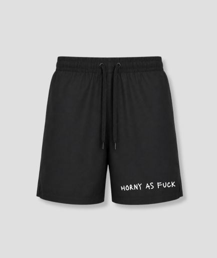 Zwarte heren zwemshort met Engelse quote bedrukking