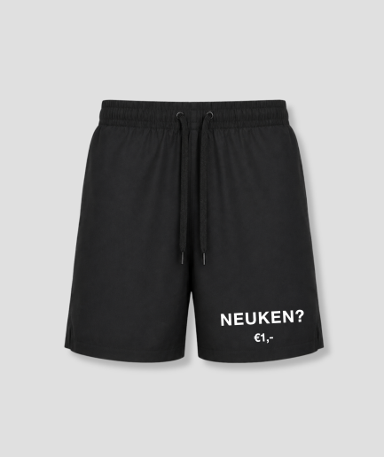 Zwarte heren zwemshort met grappige gewaagde quote