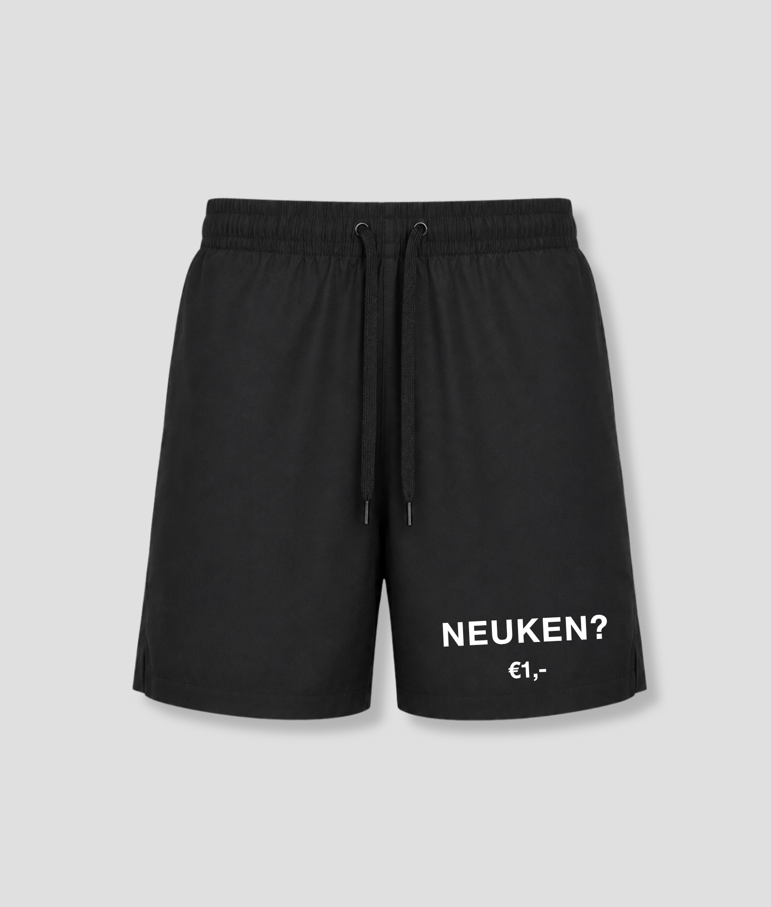 Zwarte heren zwemshort met grappige gewaagde quote